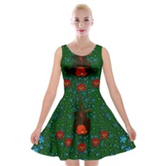 Halloween Pumkin Lady In The Rain Velvet Skater Dress by pepitasart