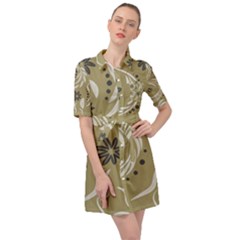 Folk Flowers Pattern Floral Surface Design Seamless Pattern Belted Shirt Dress by Eskimos