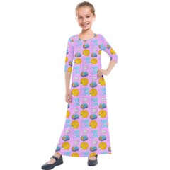 Cartoon Pattern Kids  Quarter Sleeve Maxi Dress by Sparkle