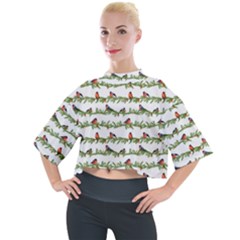 Bullfinches On The Branches Mock Neck Tee by SychEva