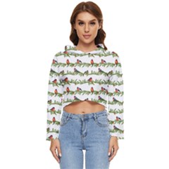 Bullfinches On The Branches Women s Lightweight Cropped Hoodie by SychEva