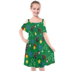 Krampus And Brat Green Kids  Cut Out Shoulders Chiffon Dress by NerdySparkleGoth