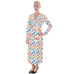 Multicolored Sweet Donuts Velvet Maxi Wrap Dress by SychEva