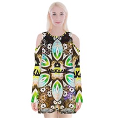 375 Chroma Digital Art Custom Velvet Long Sleeve Shoulder Cutout Dress by Drippycreamart