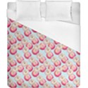 Pink And White Donuts On Blue Duvet Cover (California King Size) View1