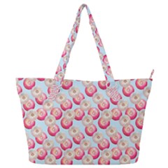 Pink And White Donuts On Blue Full Print Shoulder Bag by SychEva