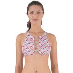 Pink And White Donuts On Blue Perfectly Cut Out Bikini Top by SychEva