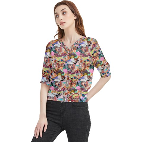 Retro Color Quarter Sleeve Blouse by Sparkle