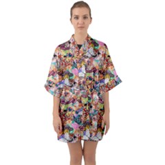 Retro Color Half Sleeve Satin Kimono  by Sparkle