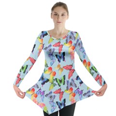 Watercolor Butterflies Long Sleeve Tunic  by SychEva