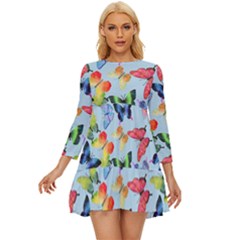 Watercolor Butterflies Long Sleeve Babydoll Dress by SychEva