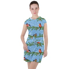 Bullfinches On Spruce Branches Drawstring Hooded Dress by SychEva