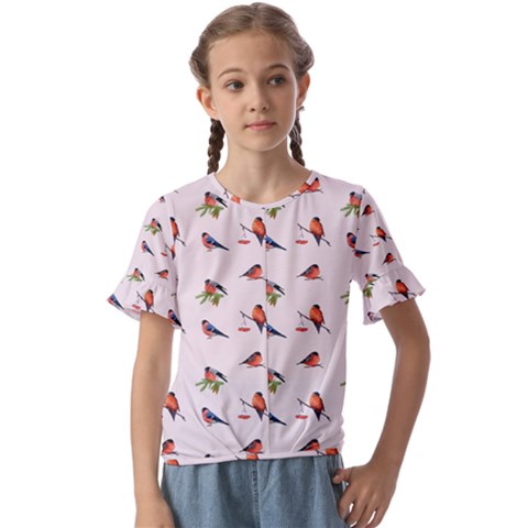 Bullfinches Sit On Branches Kids  Cuff Sleeve Scrunch Bottom Tee by SychEva