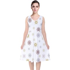 Magic Snowflakes V-neck Midi Sleeveless Dress  by SychEva