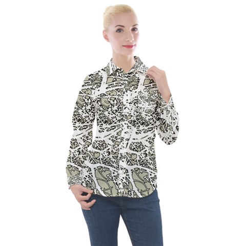 Linear Art Botanic Illustration Women s Long Sleeve Pocket Shirt by dflcprintsclothing