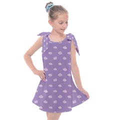 Pink Clouds On Purple Background Kids  Tie Up Tunic Dress by SychEva