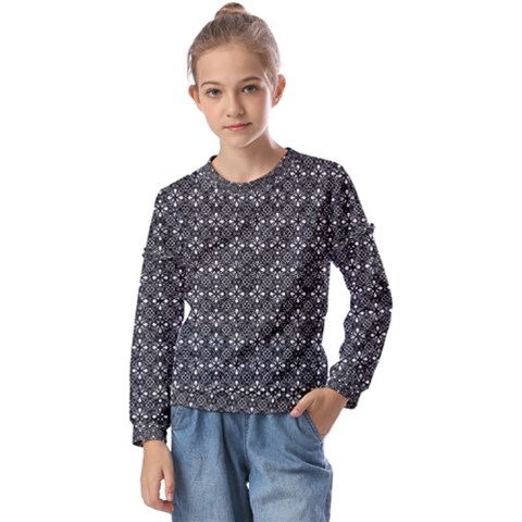 Black Lace Kids  Long Sleeve Tee With Frill  by SychEva