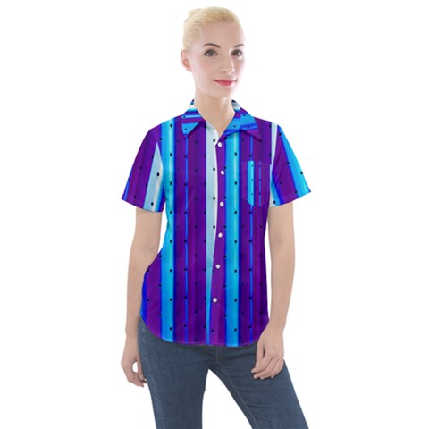 Warped Stripy Dots Women s Short Sleeve Pocket Shirt by essentialimage365