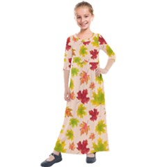 Bright Autumn Leaves Kids  Quarter Sleeve Maxi Dress by SychEva