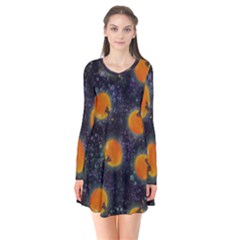 Space Pumpkins Long Sleeve V-neck Flare Dress by SychEva