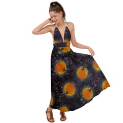 Space Pumpkins Backless Maxi Beach Dress by SychEva