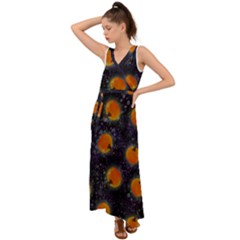 Space Pumpkins V-neck Chiffon Maxi Dress by SychEva