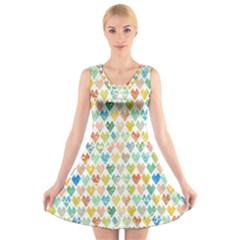 Multicolored Hearts V-neck Sleeveless Dress by SychEva