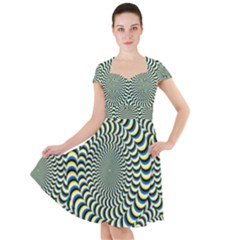 Illusion Waves Pattern Cap Sleeve Midi Dress by Sparkle