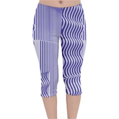 Illusion Waves Pattern Velvet Capri Leggings  by Sparkle