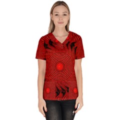 Illusion Waves Pattern Women s V-neck Scrub Top by Sparkle