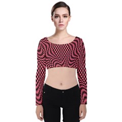 Illusion Waves Pattern Velvet Long Sleeve Crop Top by Sparkle