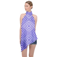 Illusion Waves Pattern Halter Asymmetric Satin Top by Sparkle