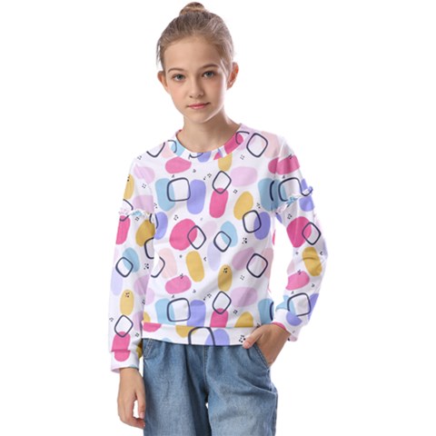 Abstract Multicolored Shapes Kids  Long Sleeve Tee With Frill  by SychEva