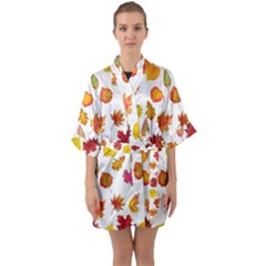 Watercolor Autumn Leaves Half Sleeve Satin Kimono  by SychEva