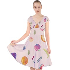 Summer Fruit Cap Sleeve Front Wrap Midi Dress by SychEva