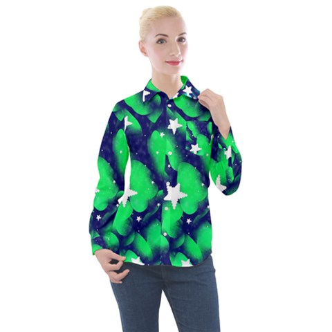 Space Odyssey  Women s Long Sleeve Pocket Shirt by notyouraveragemonet