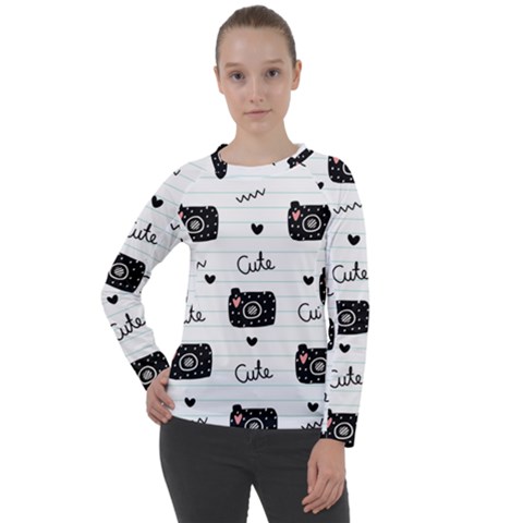 Cute Cameras Doodles Hand Drawn Women s Long Sleeve Raglan Tee by Sapixe