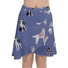 Husky Dogs With Sparkles Chiffon Wrap Front Skirt by SychEva