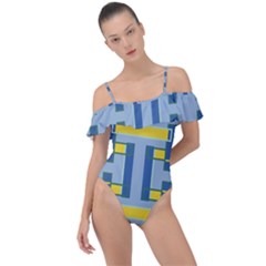 Abstract Pattern Geometric Backgrounds   Frill Detail One Piece Swimsuit by Eskimos