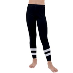 Two Lower Horizontal White Stripes On Black Kids  Lightweight Velour Leggings by VernenInk