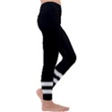 Two Lower Horizontal White Stripes on Black Kids  Lightweight Velour Leggings View3