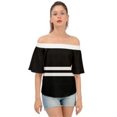 Two Lower Horizontal White Stripes On Black Off Shoulder Short Sleeve Top by VernenInk