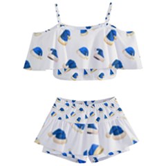 Blue Christmas Hats Kids  Off Shoulder Skirt Bikini by SychEva