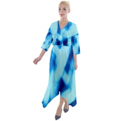 Blue Abstract 2 Quarter Sleeve Wrap Front Maxi Dress by DimitriosArt