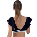 Two Horizontal White Stripes on Black Plunge Frill Sleeve Bikini Top View2