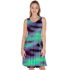 Green  Waves Abstract Series No6 Knee Length Skater Dress With Pockets by DimitriosArt