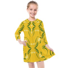 Floral Folk Damask Pattern Fantasy Flowers Floral Geometric Fantasy Kids  Quarter Sleeve Shirt Dress by Eskimos