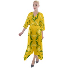 Floral Folk Damask Pattern Fantasy Flowers Floral Geometric Fantasy Quarter Sleeve Wrap Front Maxi Dress by Eskimos