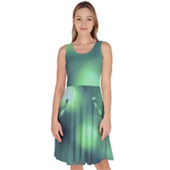 Green Vibrant Abstract Knee Length Skater Dress With Pockets by DimitriosArt