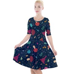 Bright Mushrooms Quarter Sleeve A-line Dress by SychEva